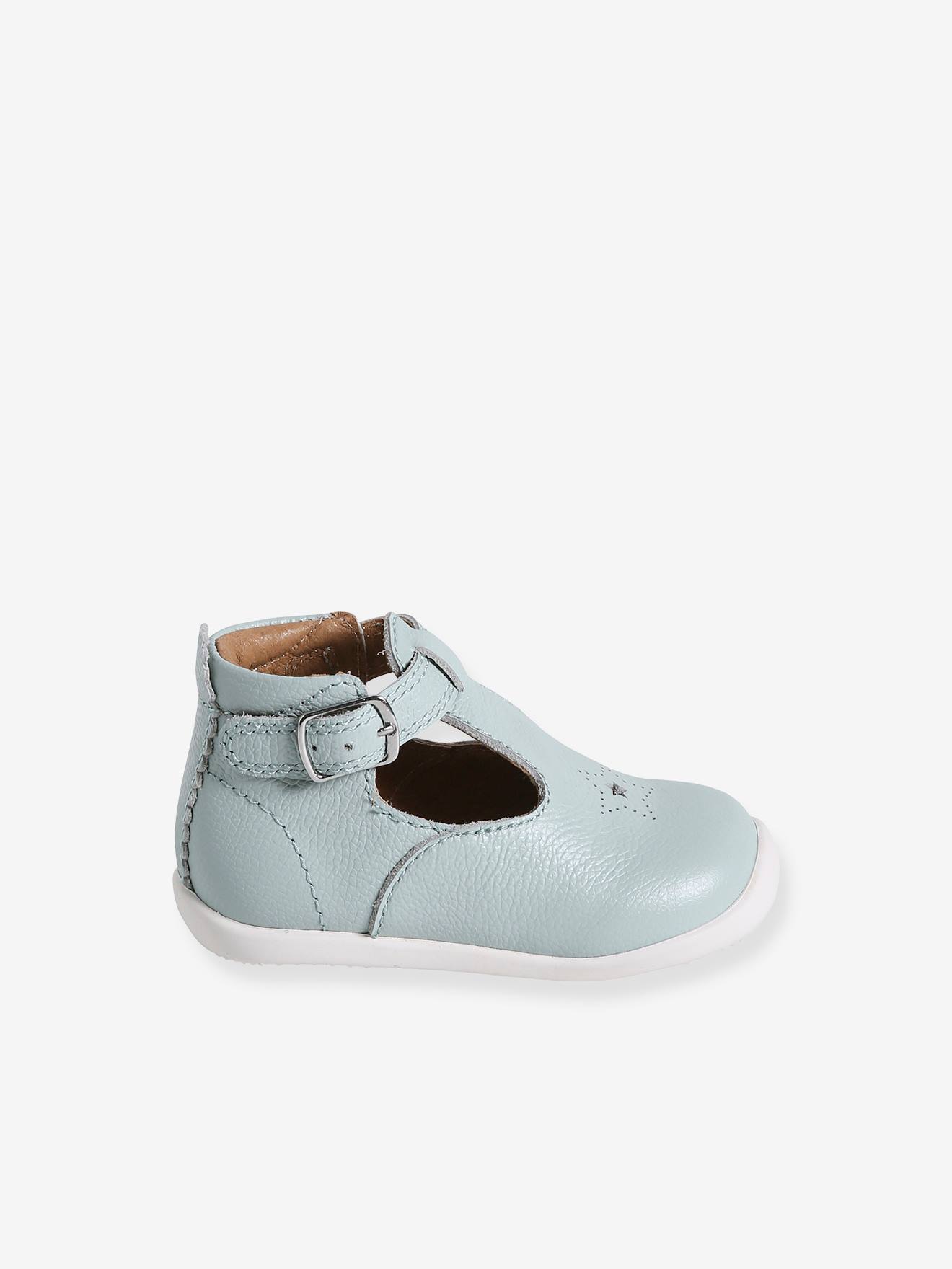 Vertbaudet Weiche Baby Lauflernschuhe mit Riemchen - himmelblau