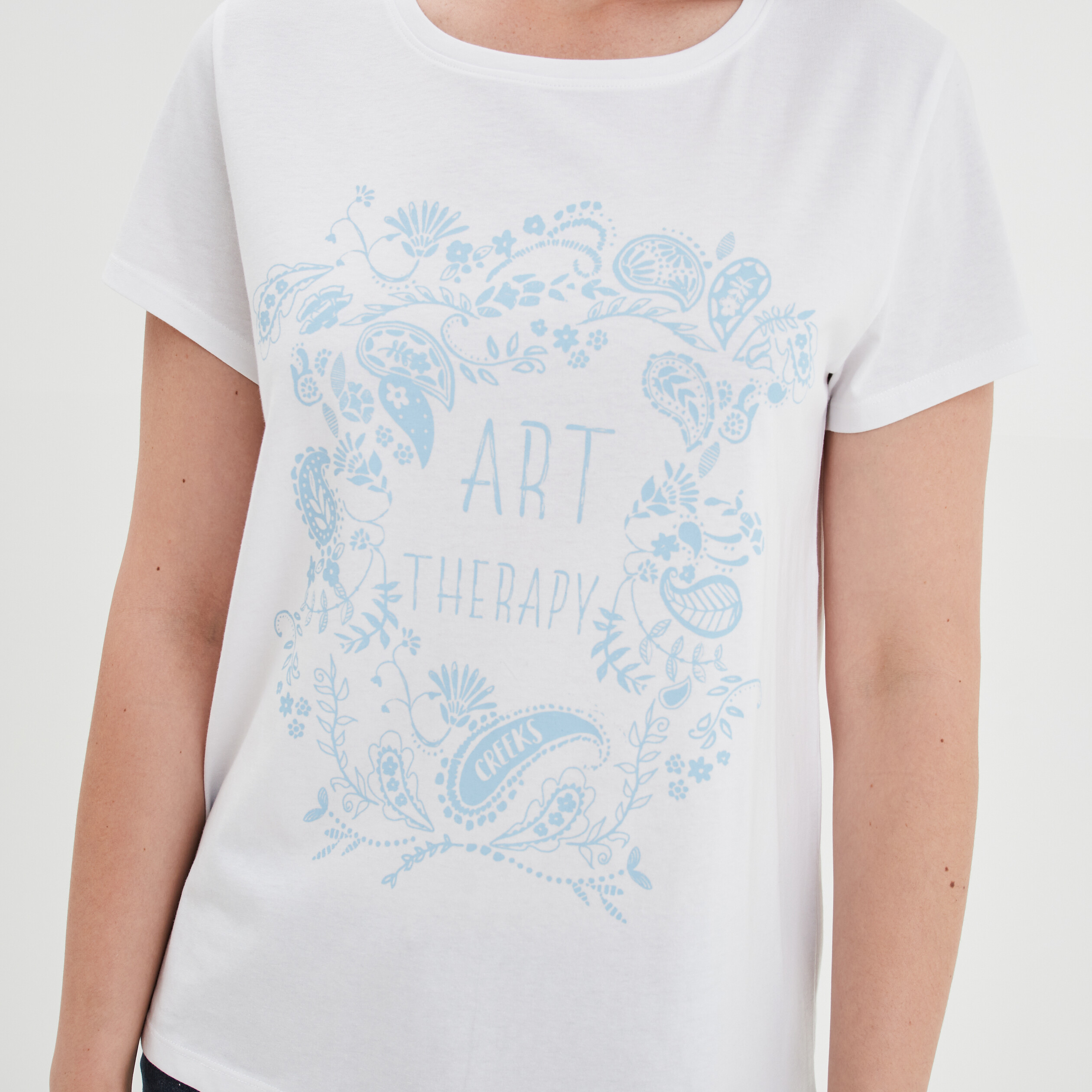 T-shirt ajusté col rond coton Creeks ecru femme | La Halle