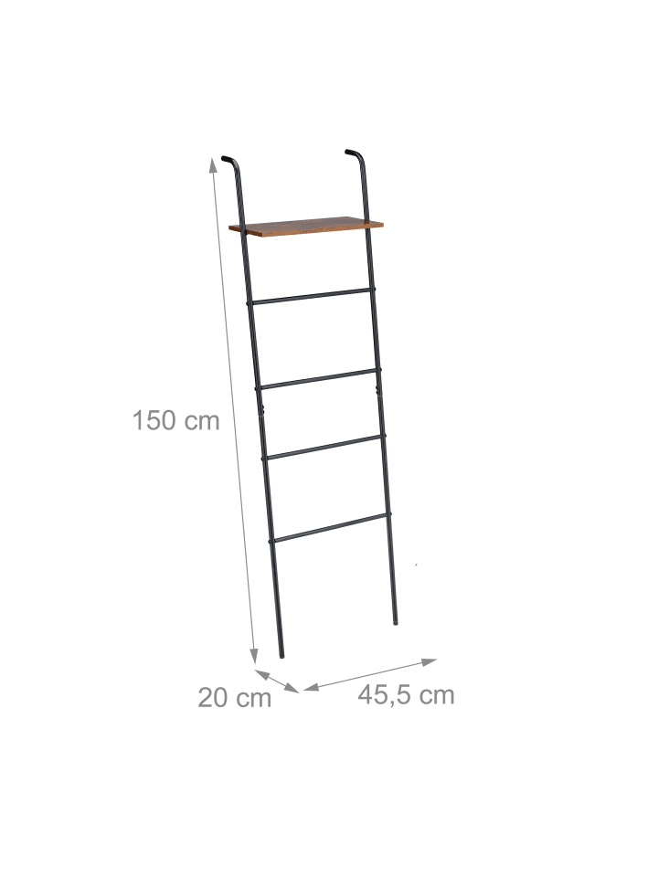relaxdays Handtuchleiter in Schwarz/ Braun - (B)45,5 x (H)150 x (T)20 cm günstig kaufen onesize