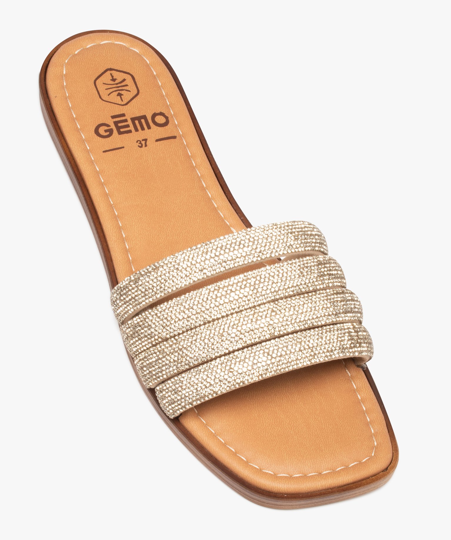 Mules femme à brides arrondies et à strass argent | GEMO