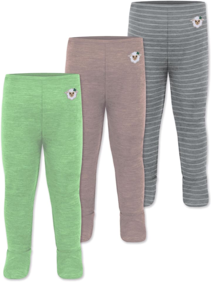 Normani Outdoor Sports 3er Pack Baby Merino Unterhose mit Füßen in Grau/Rosa/Grün günstig kaufen
