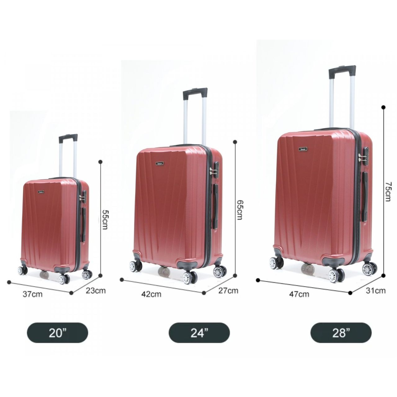 Cheffinger Reisekoffer Koffer 3 tlg Hartschale Trolley Set Kofferset Handgepäck Gepäck Reisetasche ABS-06 Rot