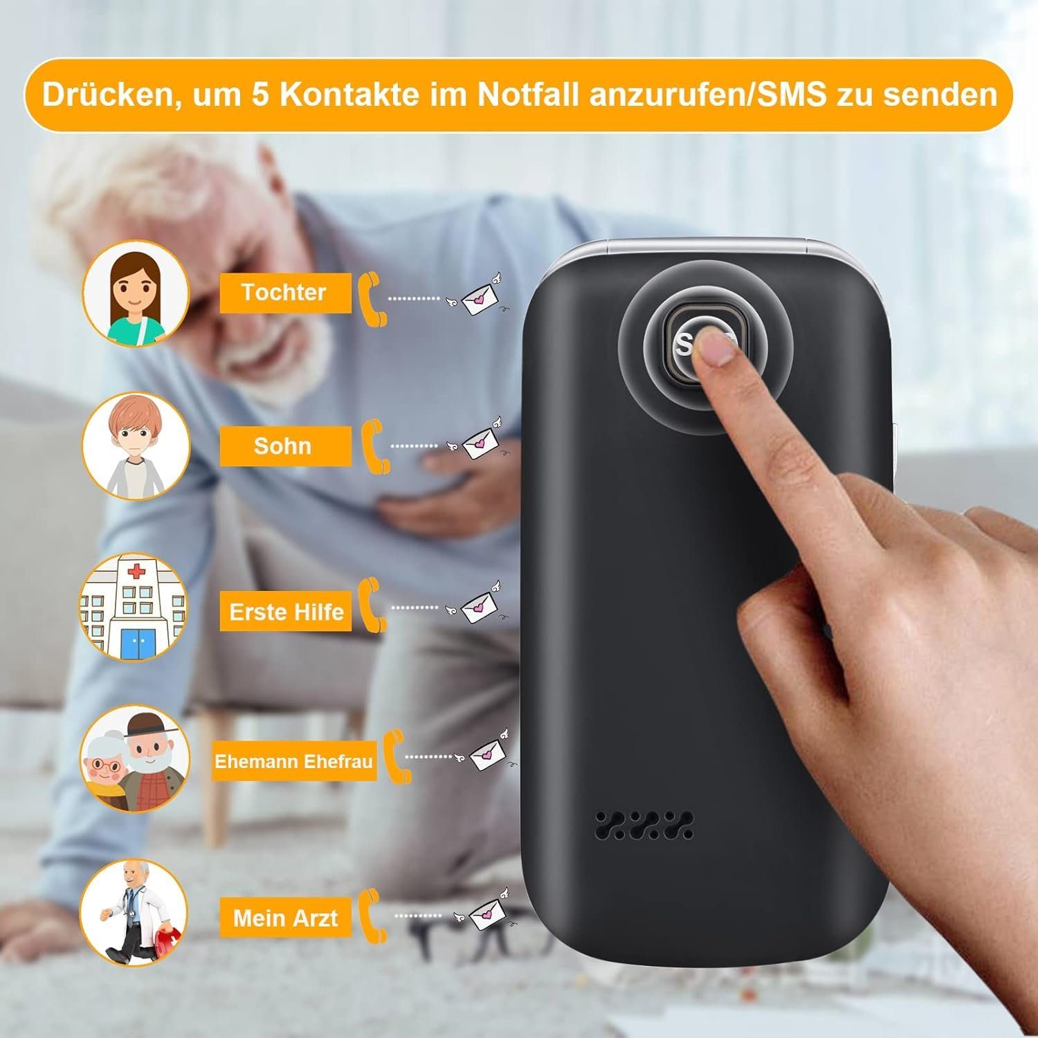 TOKVIA Seniorenhandy mit großen Tasten, für Senioren ohne vertrag 2,4-Zoll Seniorenhandy (64 GB Speicherplatz)