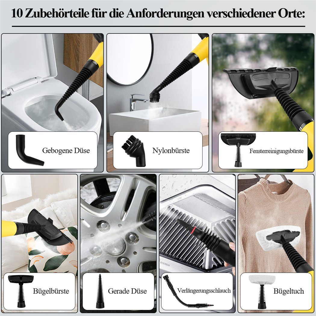 CkeyiN Dampfreiniger mit 450ml Wassertank, 3.2 bar, Mehrzweck-Dampfreinigungsgerät, 1250,00 W, mit 9 Zubehörteilen