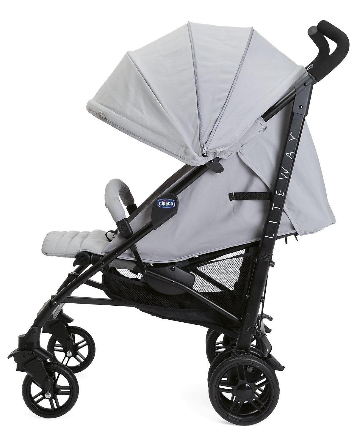 Buggy Sportwagen Lite Way4 grau, mit faltbarem Frontbügel 22Kg Traglast, mit neuem großen Verdeck und Textilen Design, inkl. Regenschutz, Einhängekorb