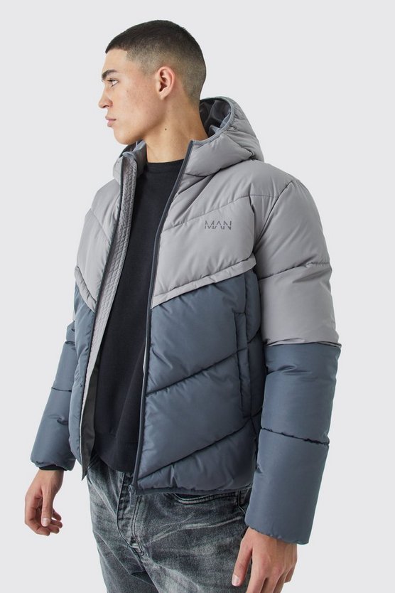 Man Colorblock Steppjacke mit Kapuze