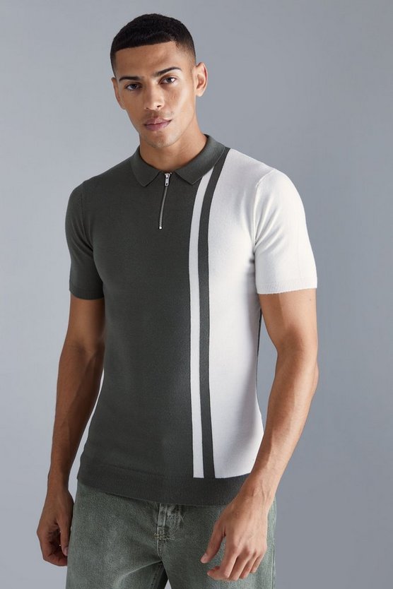 Kurzärmliges Muscle-Fit Colorblock Poloshirt