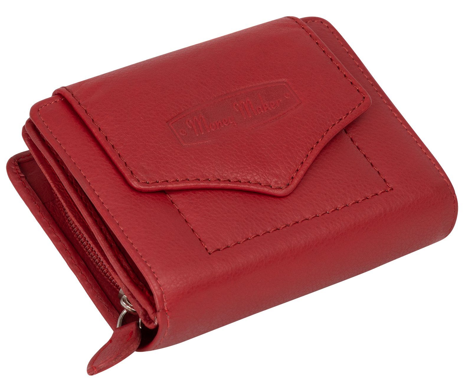 Money Maker Kellnerbörse RFID Damen Geldbörse Portemonnaie Geldbeutel Damenbörse Leder Rot, Damen Geldbörse klappbar mit Drückknopf Portemonnaie Geldbeutel