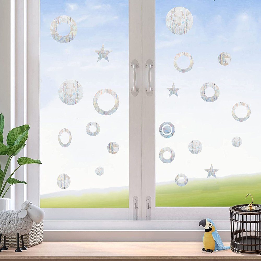 Fenstersticker Suncatcher Sticker,39 Stück Vogelschutz für Glasscheiben Unsichtbar, NUODWELL