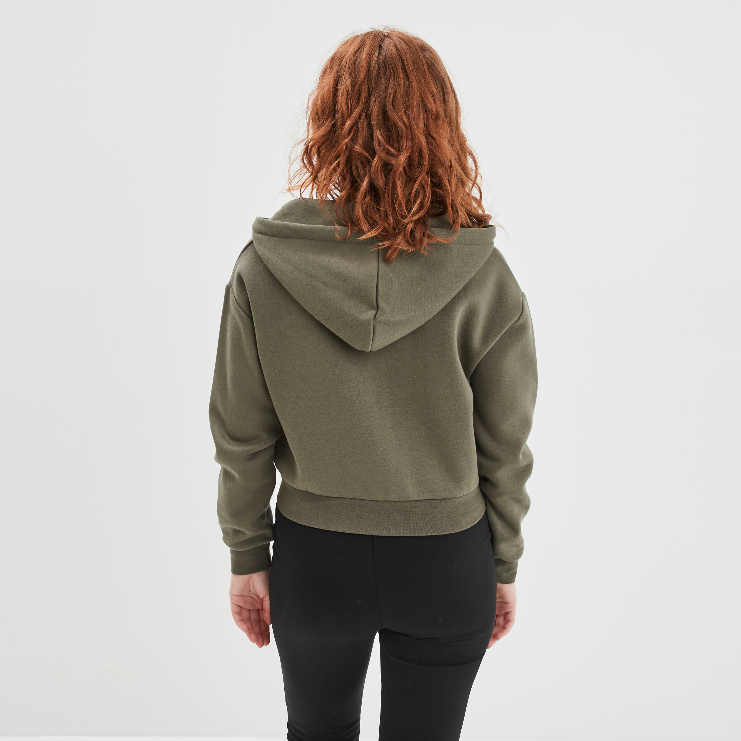 Sweat zippé à capuche court vert kaki femme | La Halle