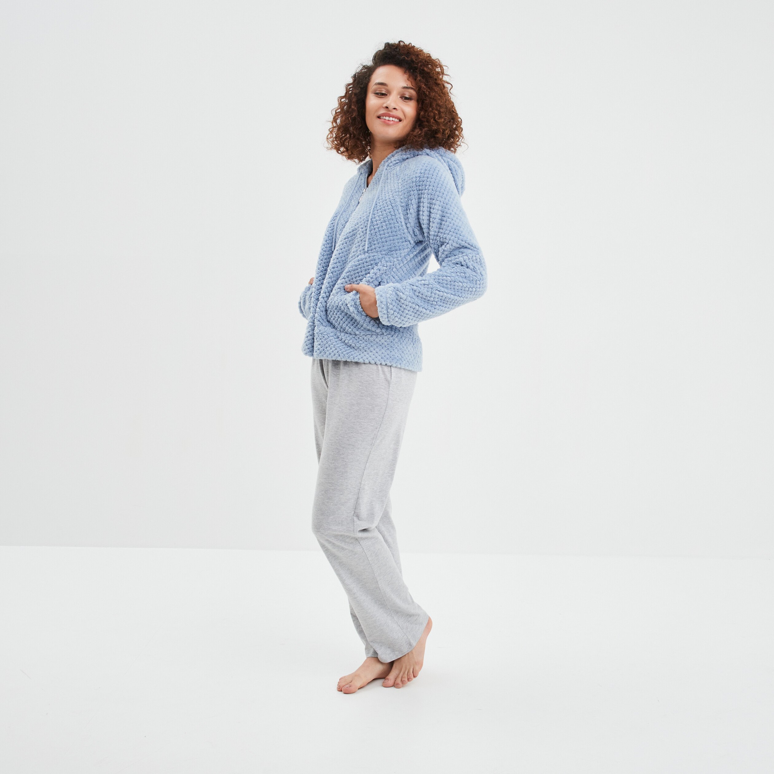 Veste de pyjama plaid bleu clair femme | La Halle