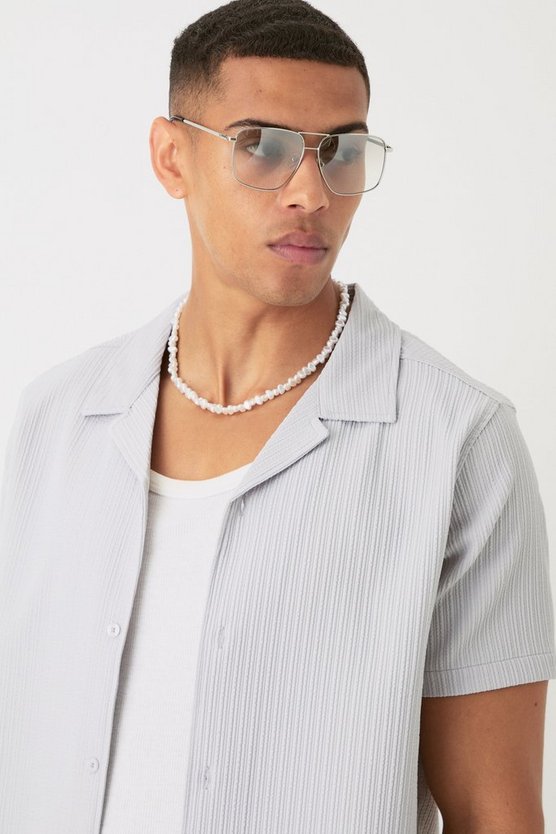 Seersucker Revere Collar Shirt & Trouser Set