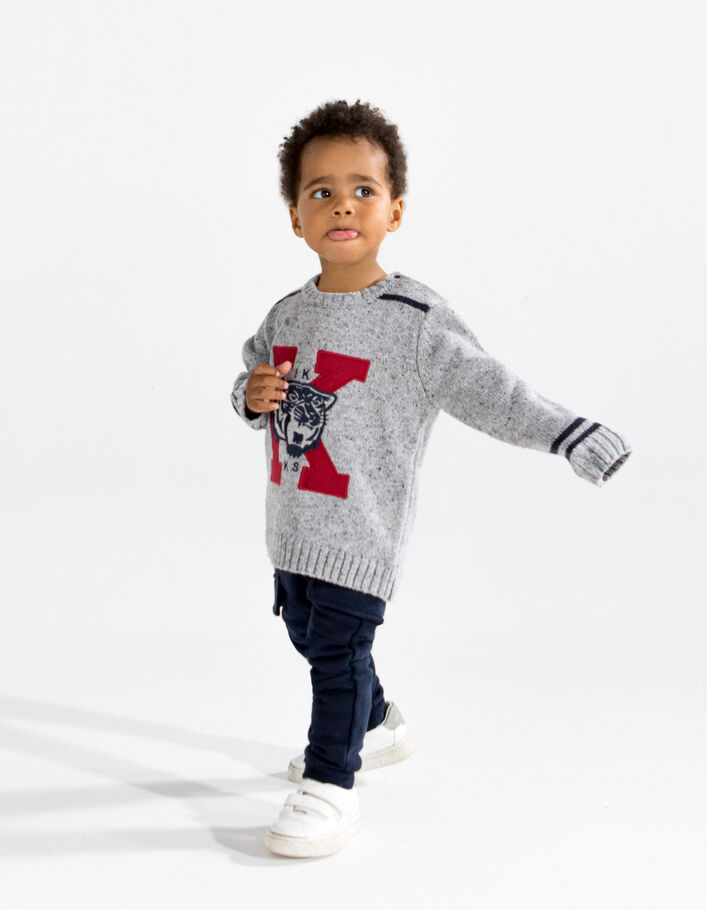 Pull gris chiné tricot avec maxi broderies bébé garçon