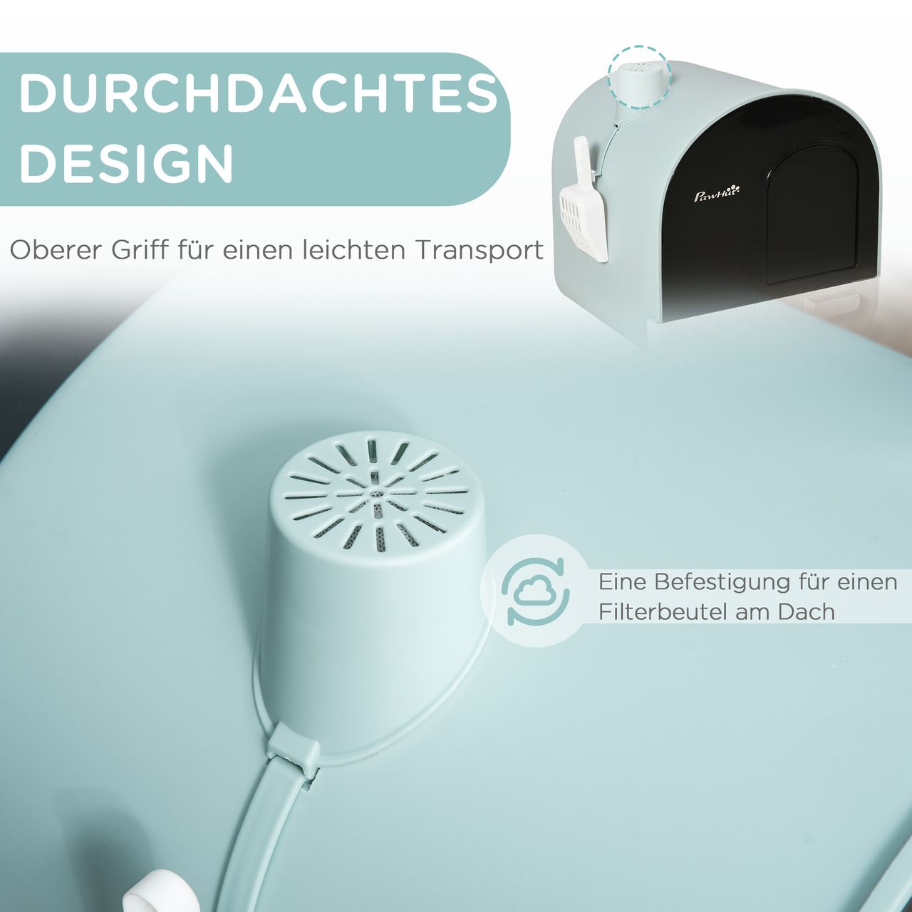 PawHut Katzentoilette Katzenklo mit Haube und Deckel Katzenstreu Matte Grün