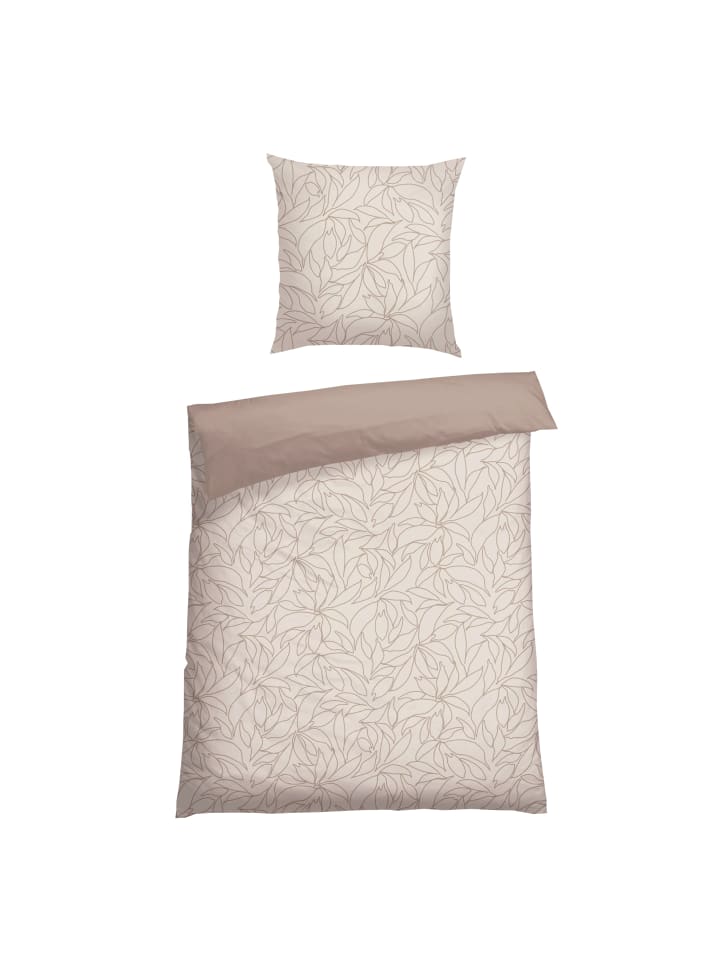 Schiesser Renforcé-Bettwäscheset Leaves in Taupe günstig kaufen