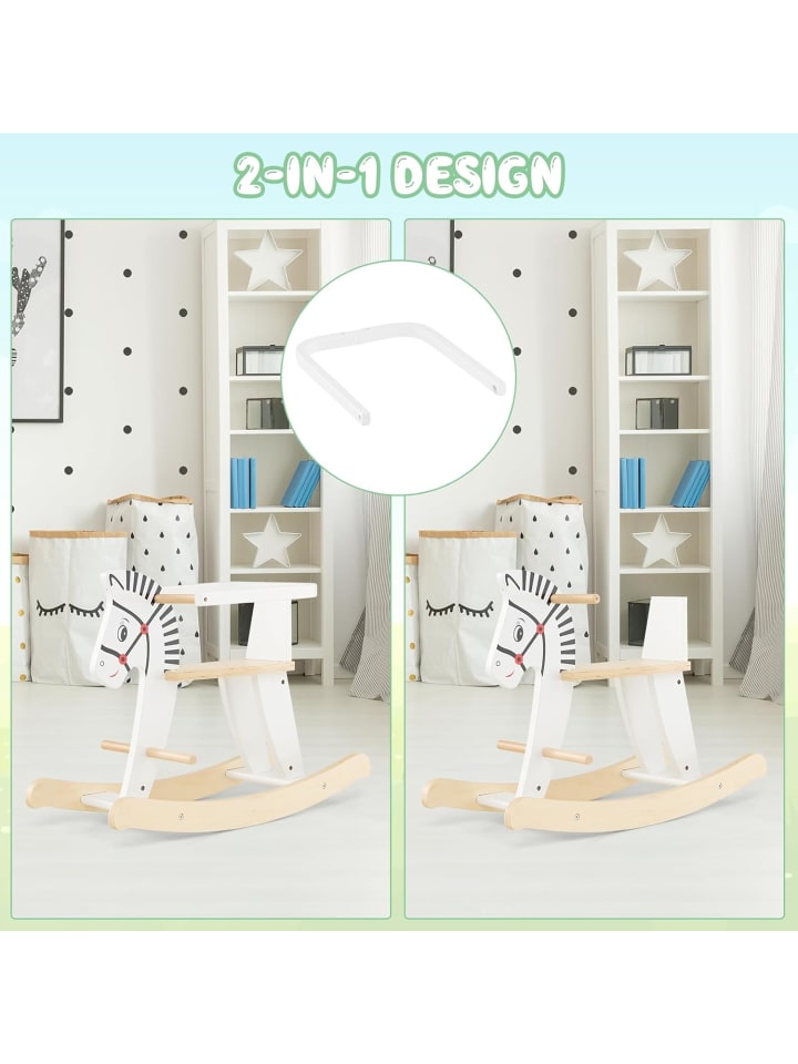 COSTWAY 2 in 1 Zebra Schaukelpferd in Weiß günstig kaufen 48 cm