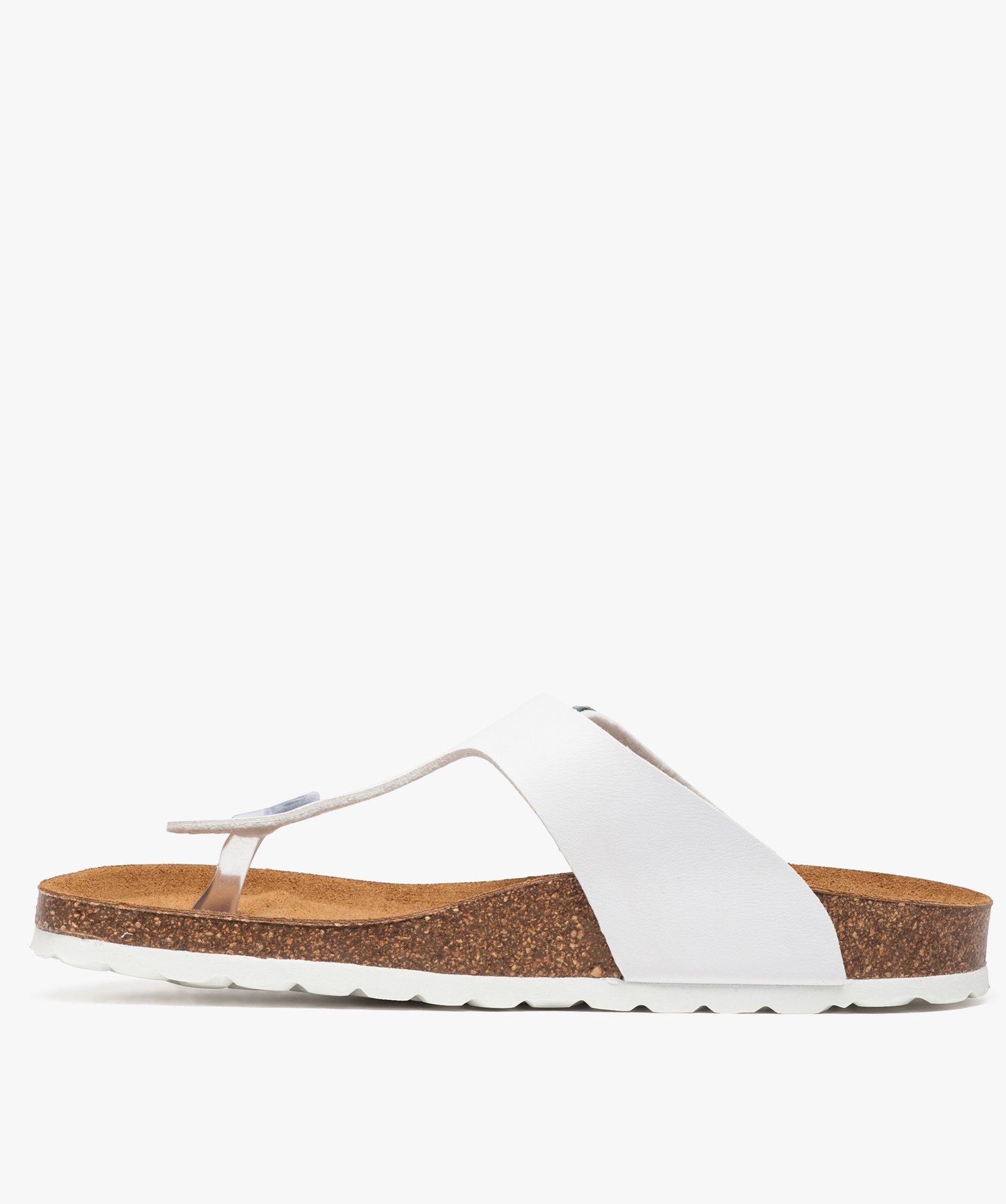 Mules femme à talon plat avec large bride en T unie blanc | GEMO