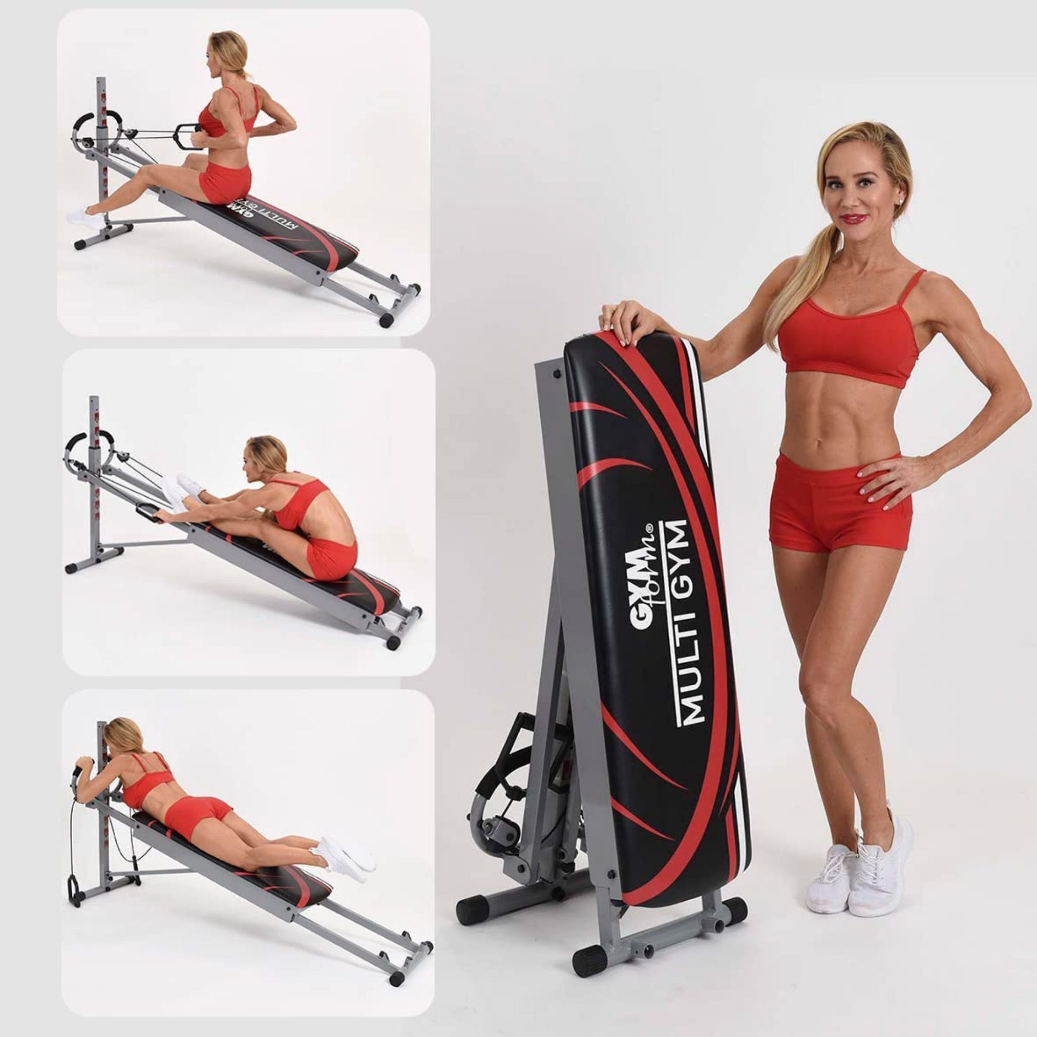 Gymform® Heimtrainer Multigym (7-tlg., mit Beinzubehör, mit Seilzug), Kraftstation, Ganzkörpertraining in kürzester Zeit, Fitness Bank