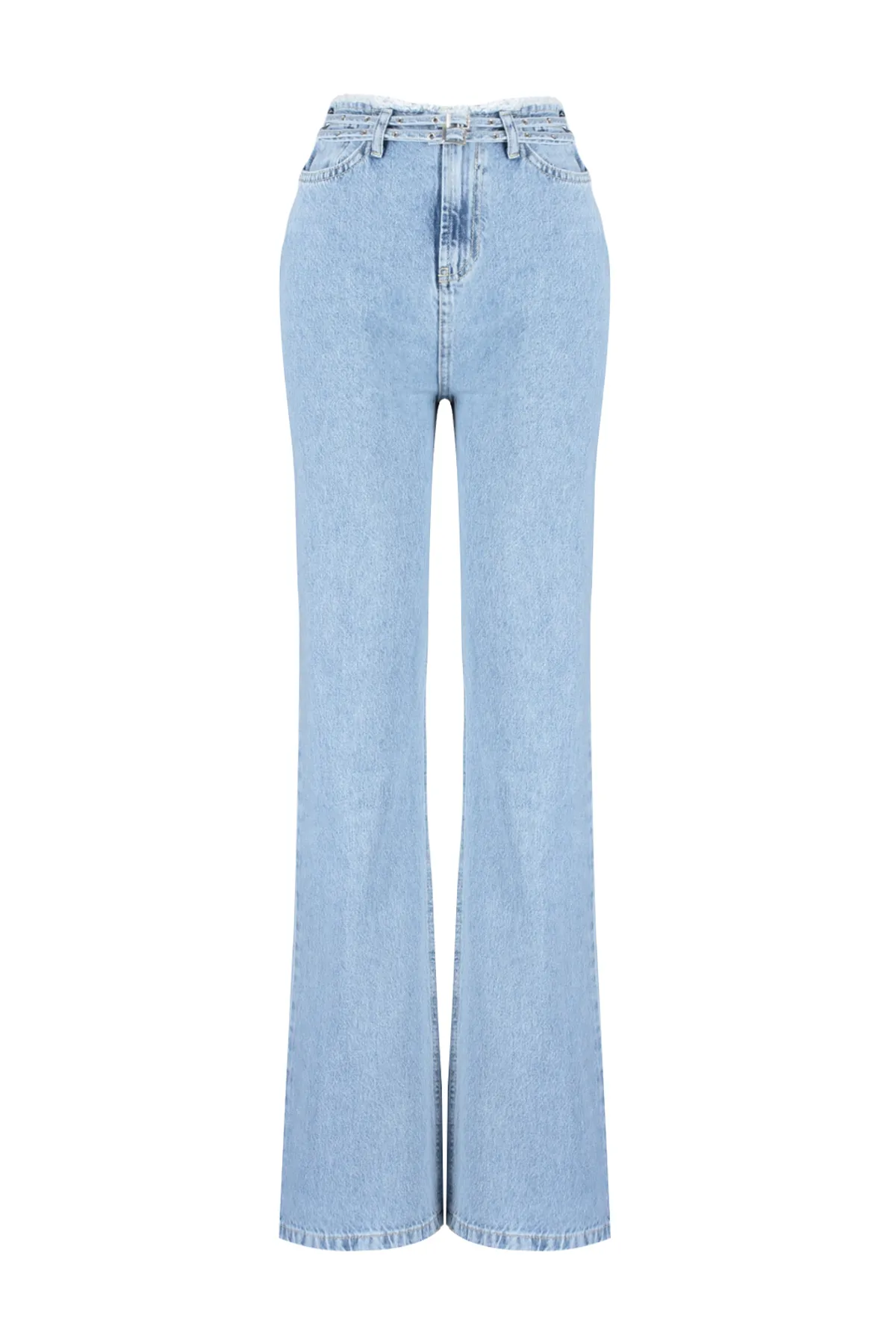 Trendyol Collection  Blaue, nachhaltigere Jeans mit weitem Bein und hoher Taille und detaillierter Taille TWOSS24JE00142