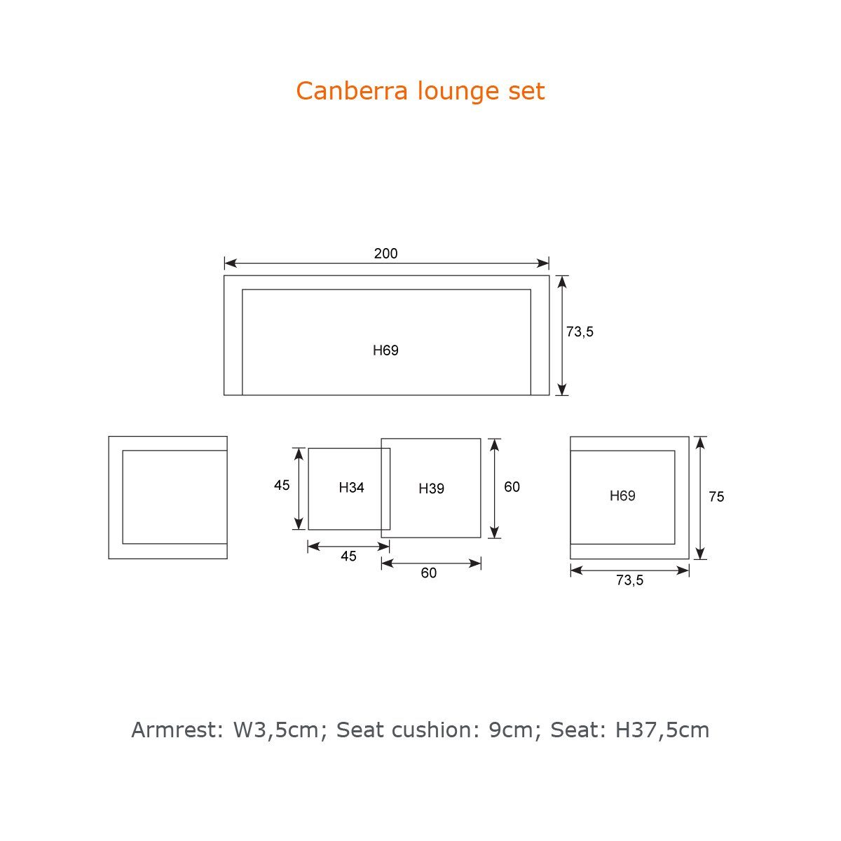 Garden Impressions Gartenlounge-Set Canberra anthrazit, Aluminium, Gartenmöbelset, Outdoor, Rope, inkl. Auflagen