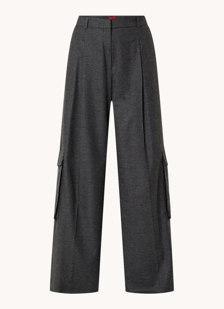 Pantaloni HUGO BOSS Herota cu talie înaltă și croială largă, cu revere