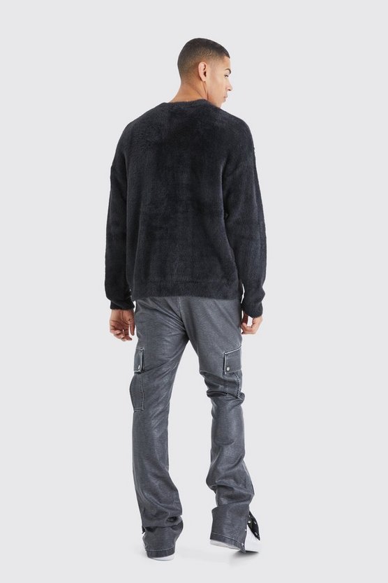 Kastiger flauschiger Rundhals-Pullover