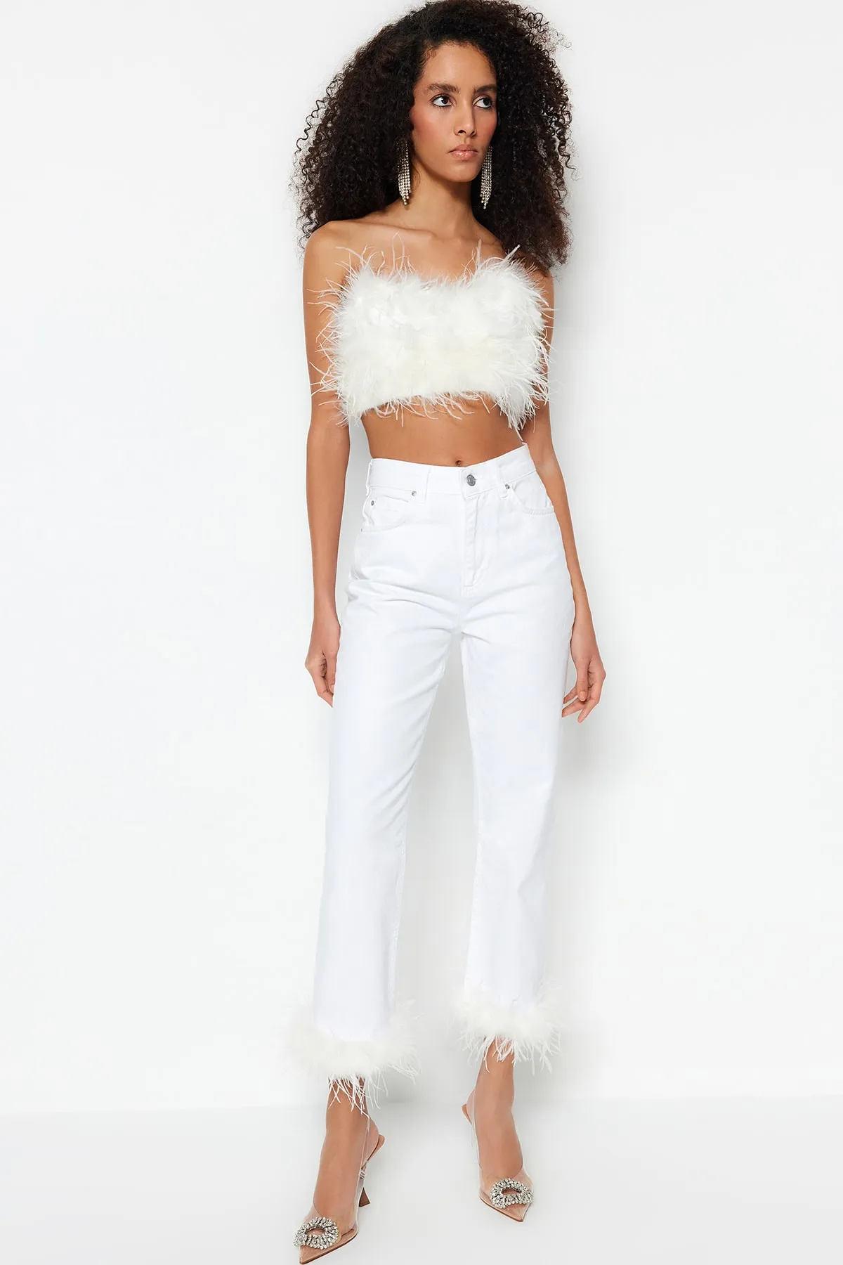 Trendyol Collection  Ecru Crop Woven Bustier Bustier TPRSS23BS00120