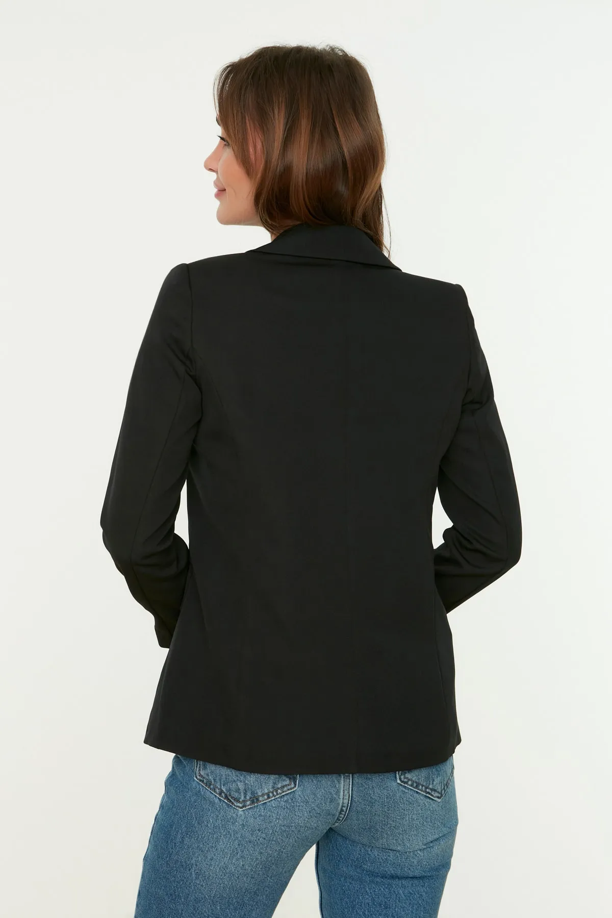 Trendyol Collection  Schwarzer, normal gefütterter, gewebter Blazer mit Knöpfen TWOAW22CE0168