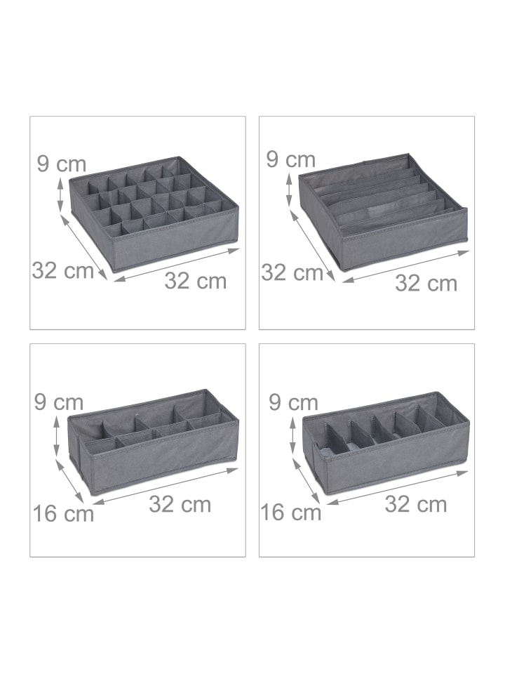 relaxdays 4 tlg. Unterwäsche Organizer in Dunkelgrau günstig kaufen onesize