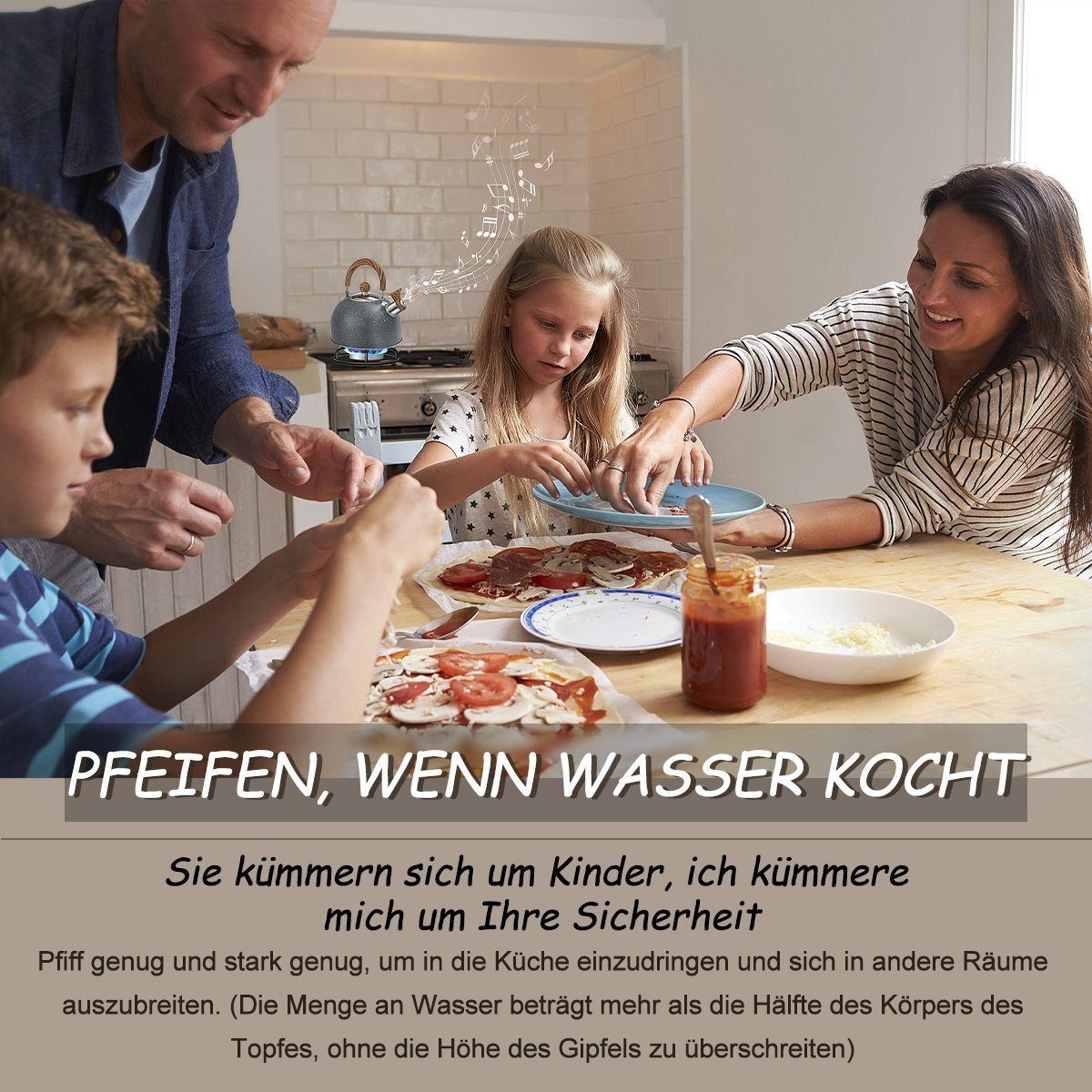 Hikeren Wasserkessel Flötenkessel,2.5L Edelstahl Wasserkocher Induktion,22*19cm,Grau