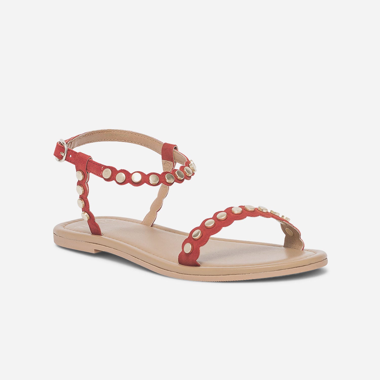 Sandale TEXTO rouge en cuir velours avec clous