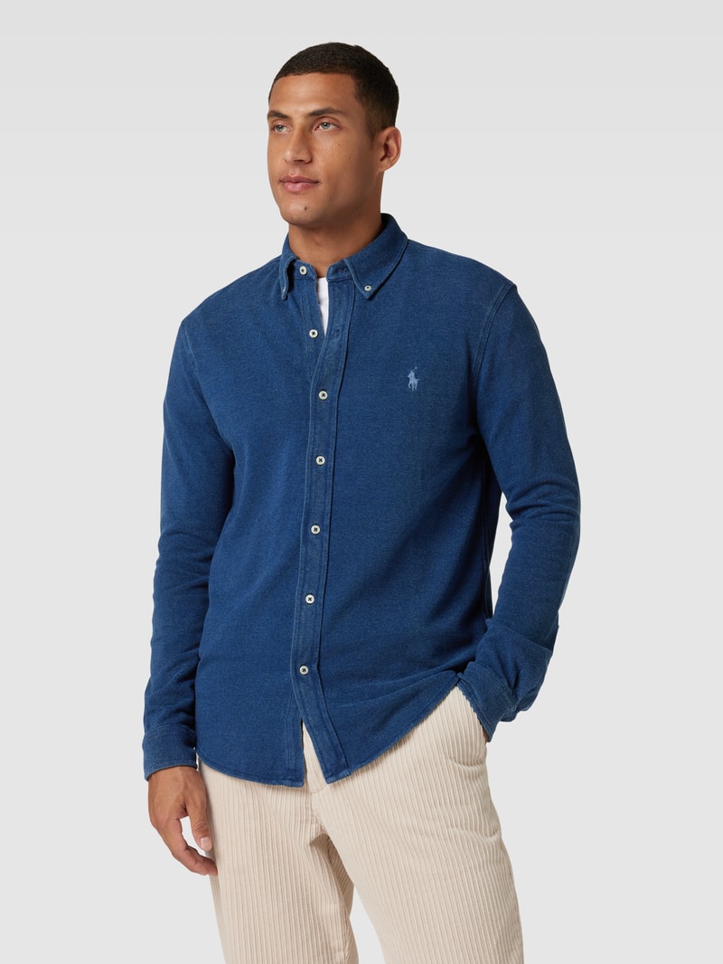 Regular Fit Freizeithemd mit Logo-Stitching in dunkelblau
