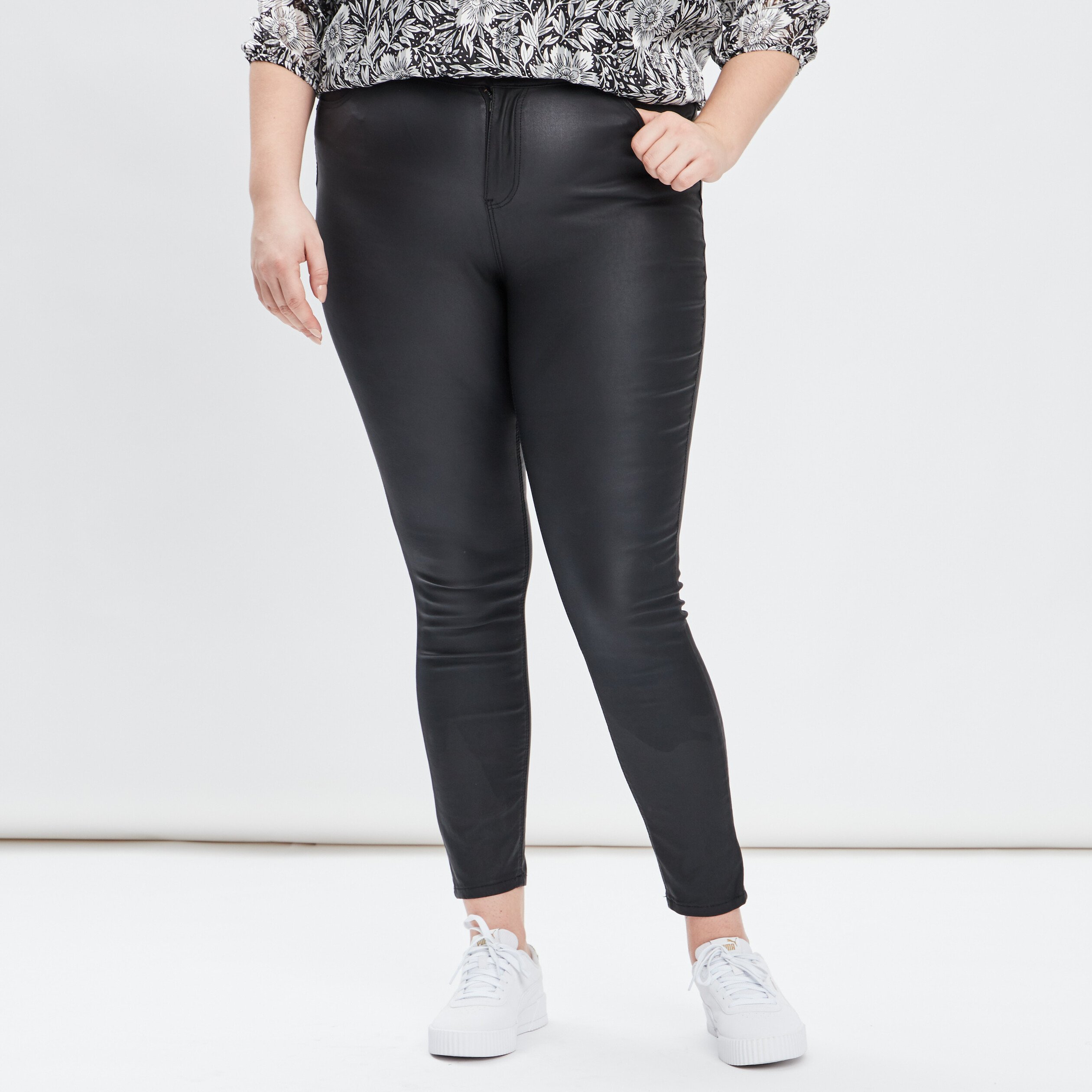 Pantalon enduit skinny grande taille noir femme grande taille | La Halle