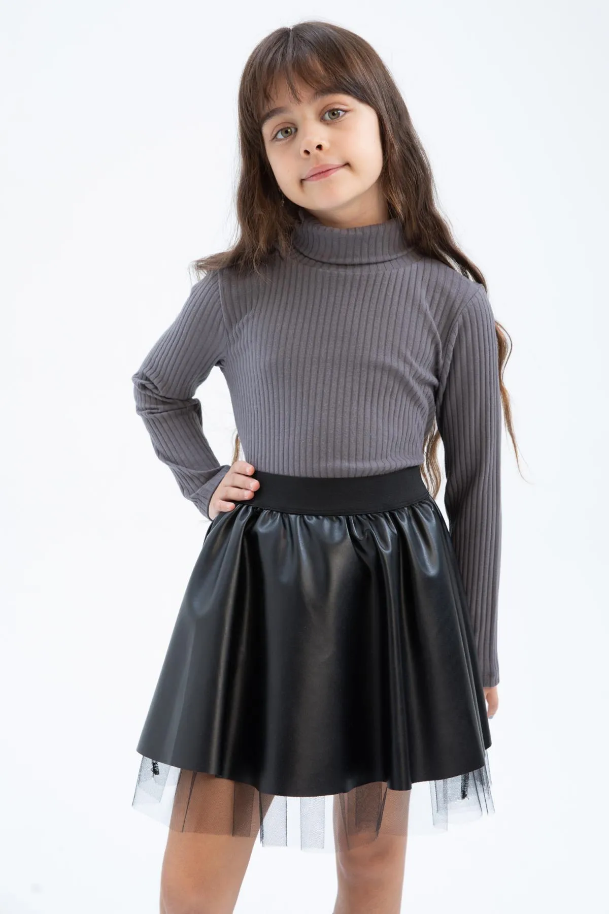 DeFacto  Geripptes Camisole-Langarm-T-Shirt mit Rollkragen für Mädchen