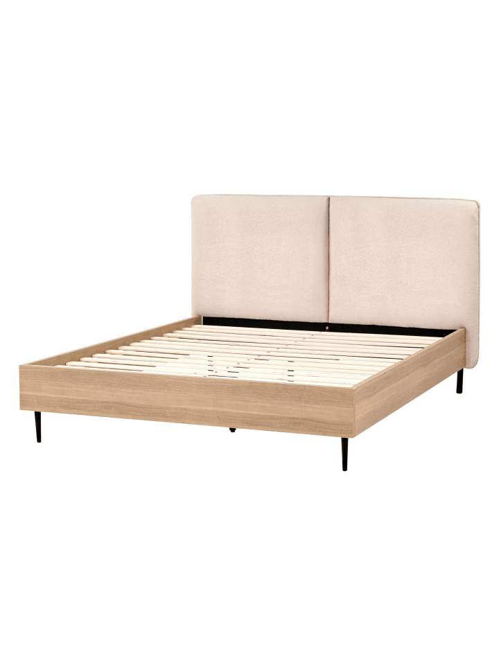 Beliani Doppelbett LIMANTON in Beige/Heller Holzfarbton/Schwarz günstig kaufen onesize
