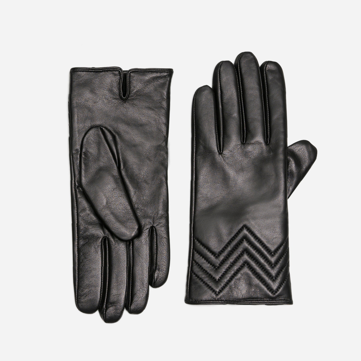 Gants noirs avec surpiqûres chevrons