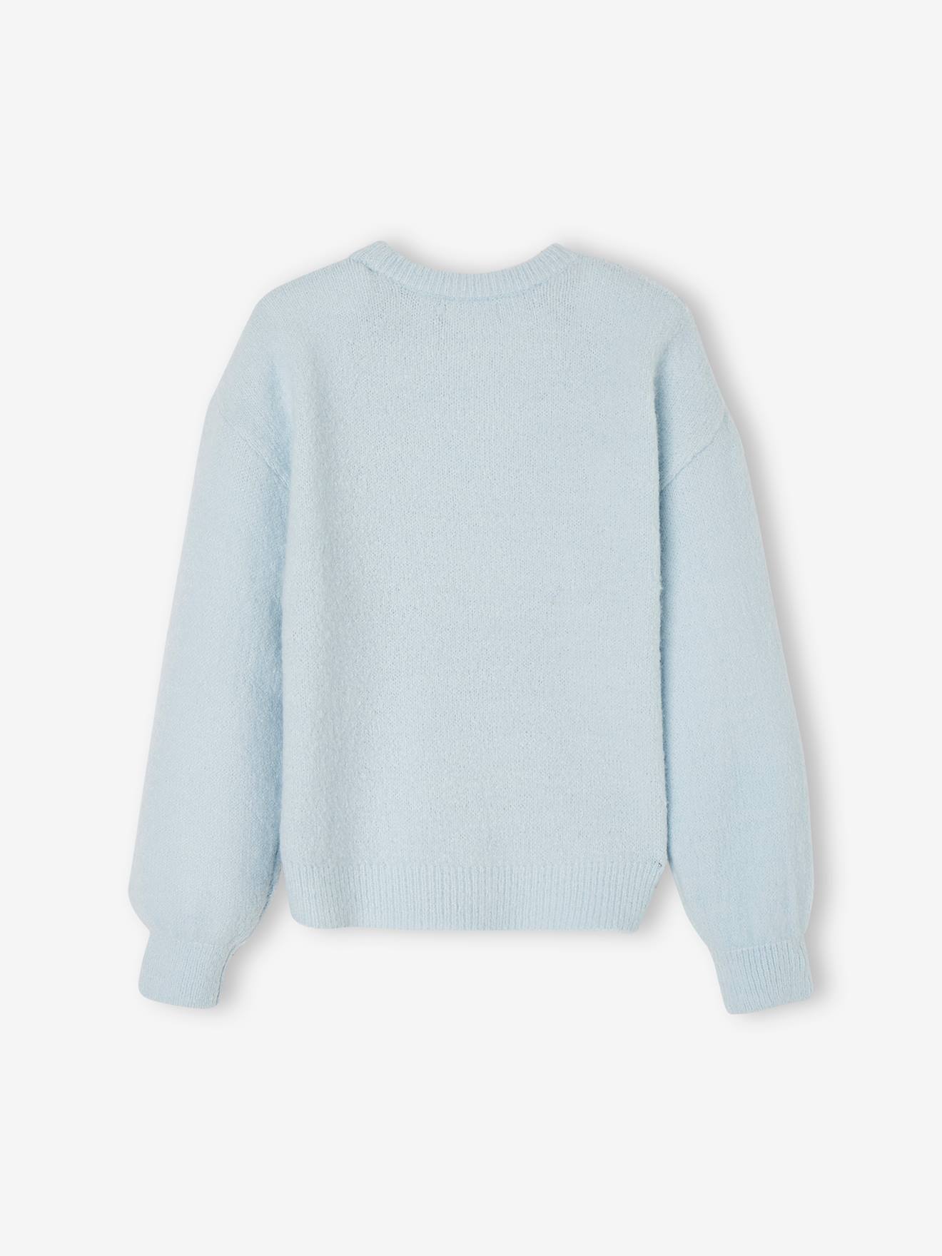 Pull jacquard duveteux fille bleu ciel