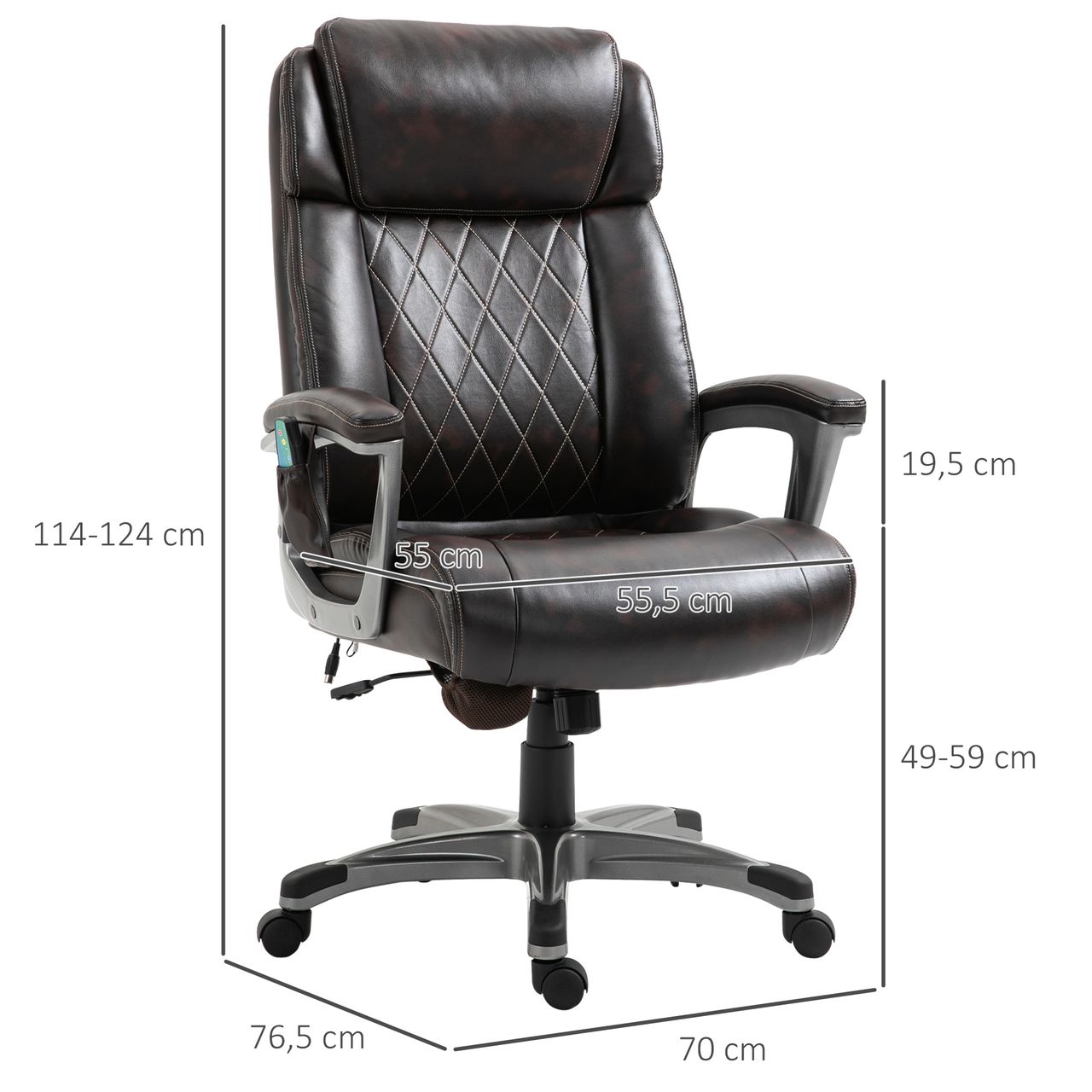 Vinsetto Massage-Bürostuhl 6-Punkt-Massage-Drehstuhl Braun 70 x 76,5 x 114-124 cm