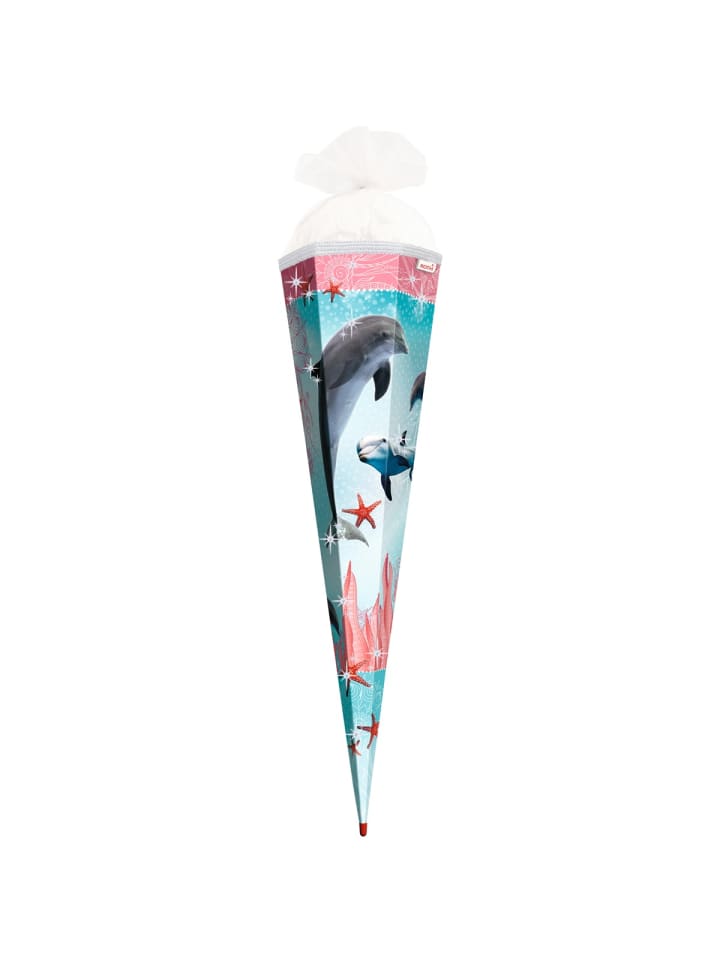 ROTH Schultüte groß Delfin & Seesterne 85 cm, Glitter Glitzerborte in Blau günstig kaufen onesize