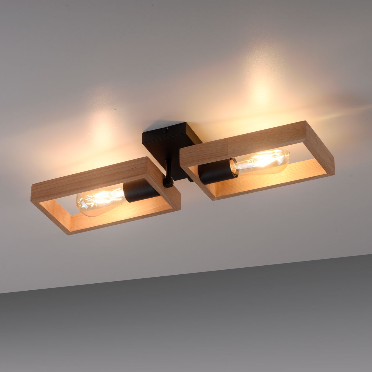 JUST LIGHT LeuchtenDirekt Deckenleuchte FRAME, 2xE27/max. 60W, Innenleuchte, IP20, Metall und Holz