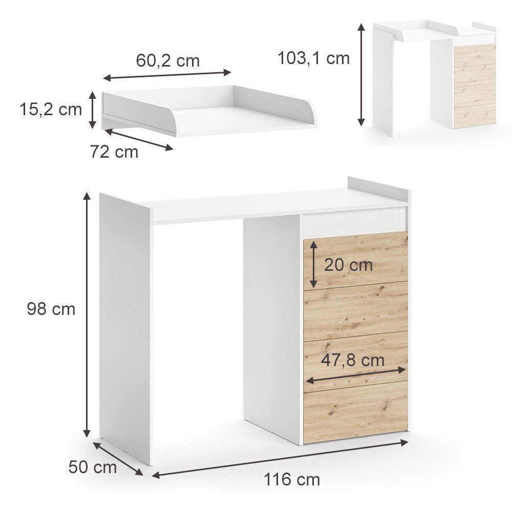 Vicco Wickelkommode Wickeltisch Waschschrank Alf Weiß Artisan Eiche