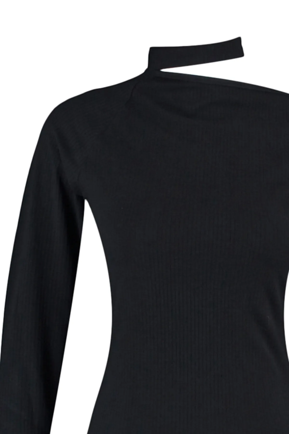 Trendyol Collection  Schwarzes, detailliertes, geripptes Strickkleid mit Ausschnitten TWOAW23EL00107