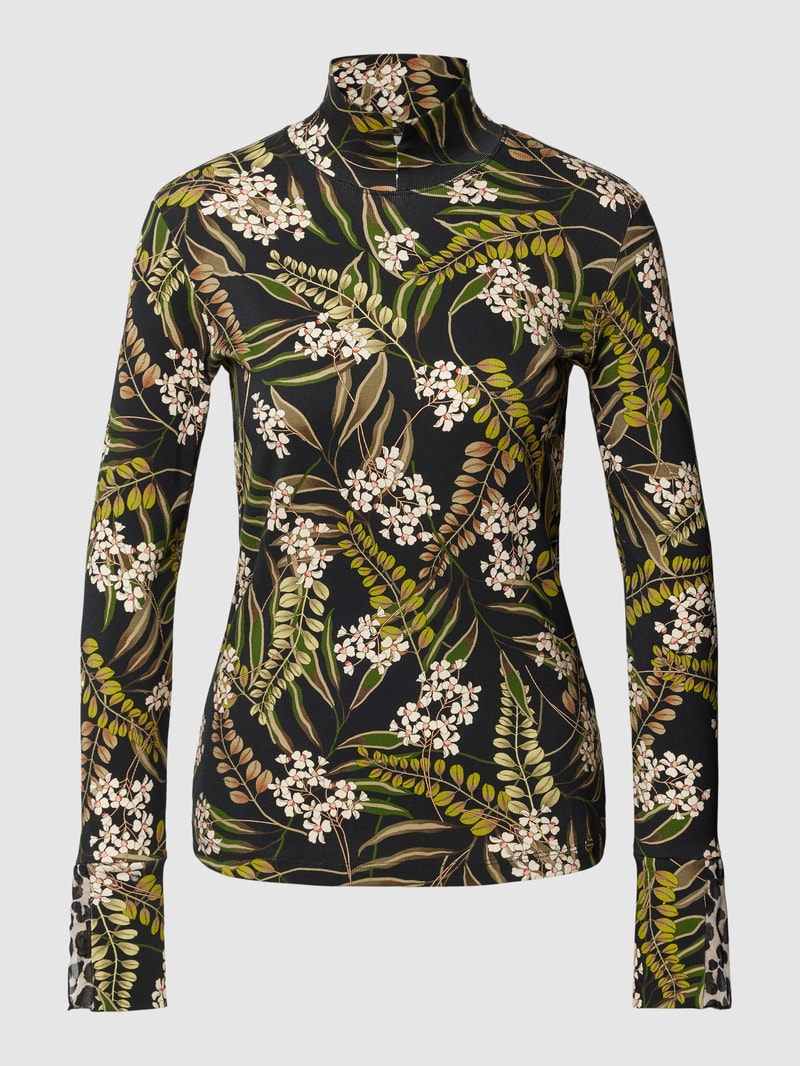 Longsleeve mit floralem Muster und Stehkragen in schwarz