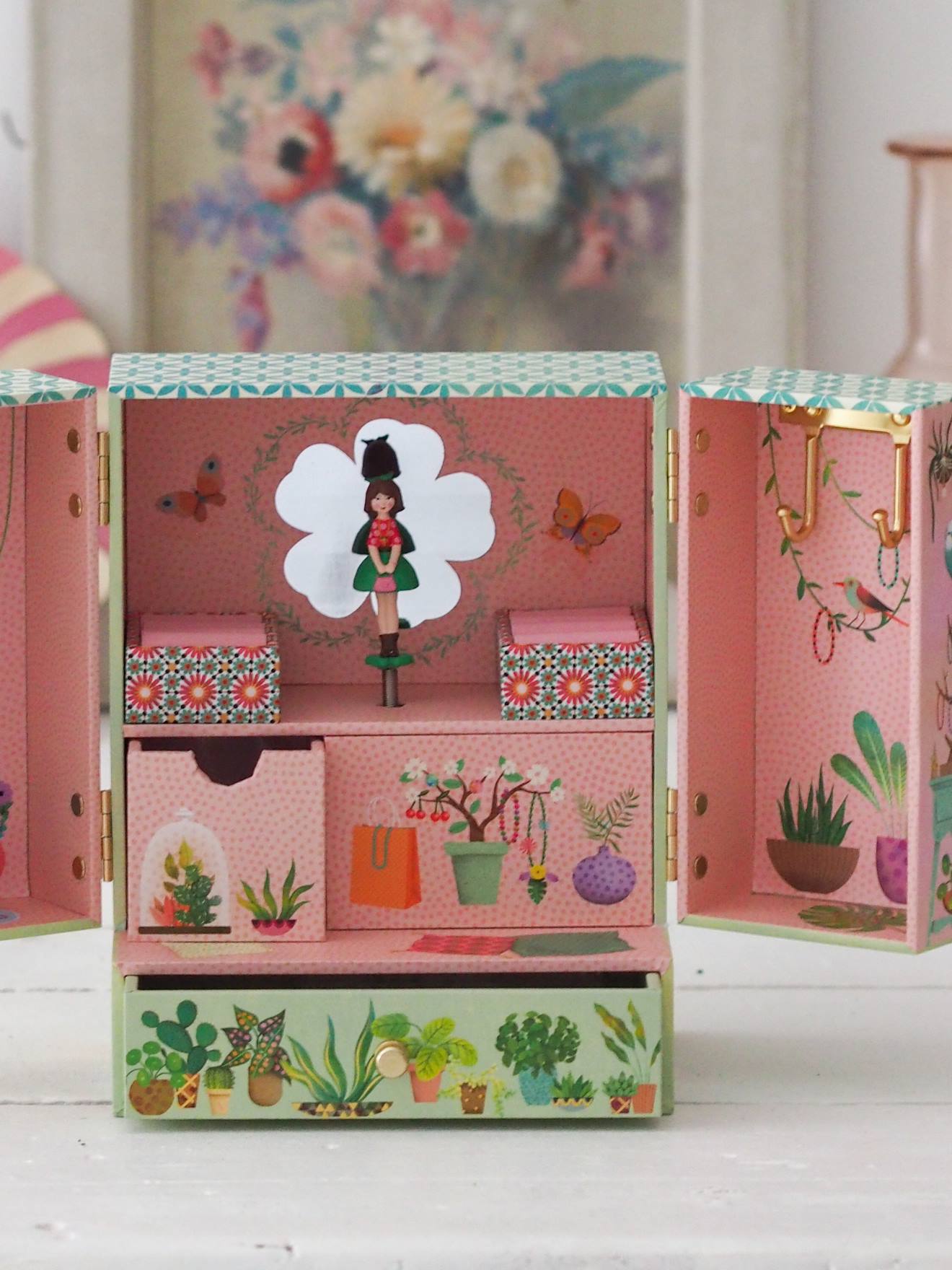 Djeco Kinder Schmuckkästchen mit Spieluhr Blumen DJECO - rosa bedruckt