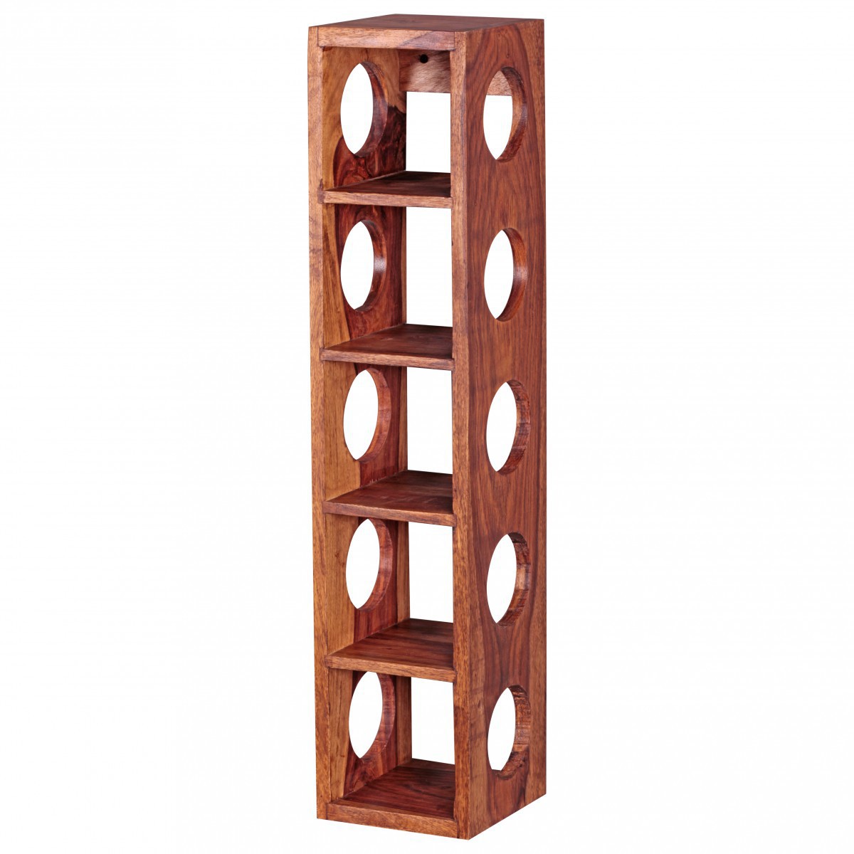 Wohnling Weinregal Massiv-Holz Sheesham Flaschen-Regal Wandmontage für 5 Flaschen Holzregal modern mit Ablage 70 cm