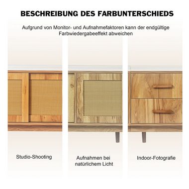 BlingBin TV-Schrank Lowboard TV-Board Rattan-Türdesign Natural Oak Breite 190cm (Mit drei Schränken und zwei Schubladen) Geeignet für Fernsehgeräte bis zu 80 Zoll
