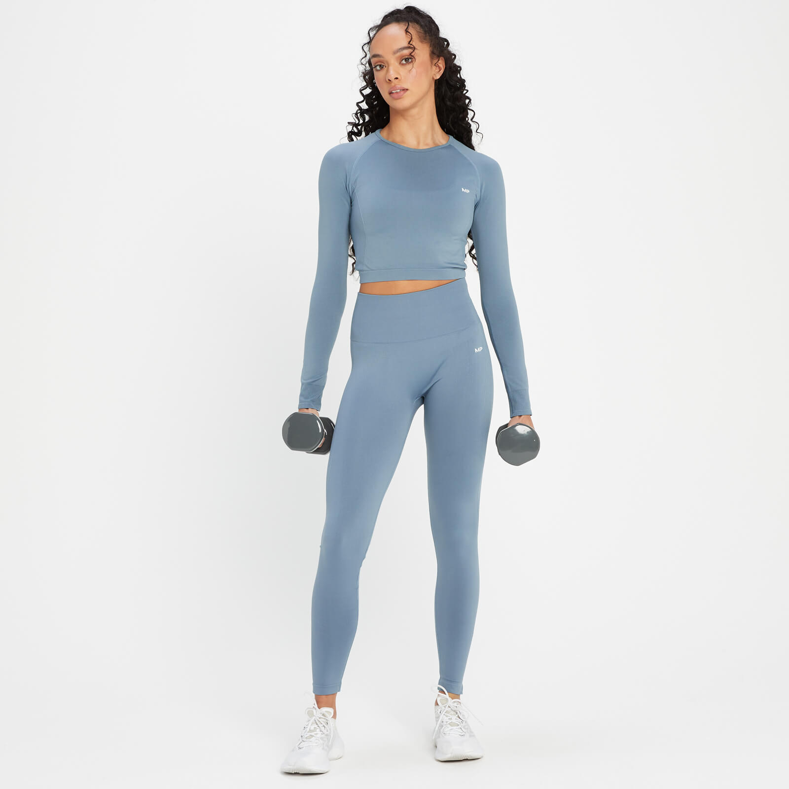 Crop top sans coutures à manches longues MP Shape pour femmes – Bleu galet