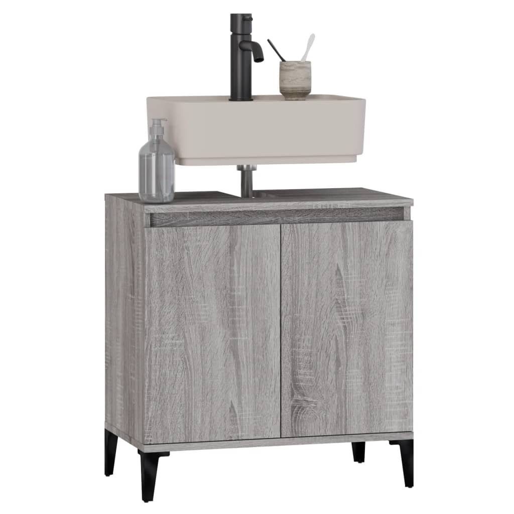 vidaXL Badezimmerspiegelschrank Waschbeckenunterschrank Grau Sonoma 58x33x60 cm Holzwerkstoff (1-St)