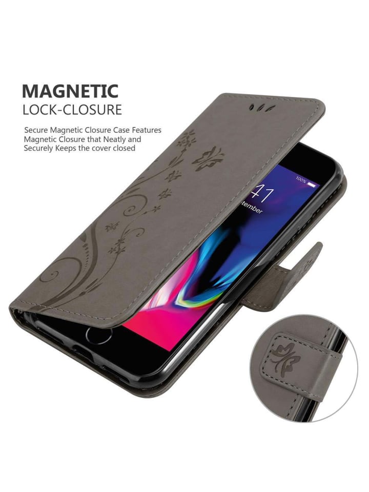cadorabo Hülle für Apple iPhone 7 / 7S / 8 / SE 2020 Blumen Design in FLORAL GRAU günstig kaufen onesize