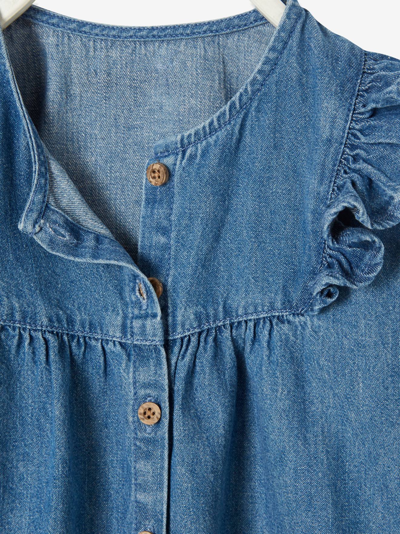 Vertbaudet Mädchen Jeansbluse mit Volants - blue stone